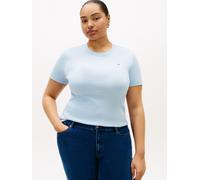 T-Shirt TOMMY HILFIGER CURVE "CRV SLIM CODY C-NK SS", Damen, Gr. 54, breezy blau, Single Jersey, Obermaterial: 100% Baumwolle, unifarben, regular fit normal, Rundhals, Shirts T-Shirt, in großen Größen