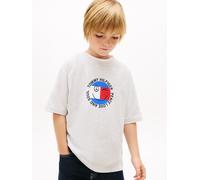 T-Shirt TOMMY HILFIGER "FUN FLAG GRAPHIC", Mädchen, Gr. 6 (116), light grau heather, Single Jersey, Obermaterial: 100% Baumwolle, bedruckt, meliert, regular fit normal, Rundhals, Raglanärmel, Shirts T