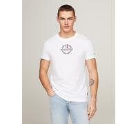 T-Shirt TOMMY HILFIGER "GLOBAL STRIPE WREATH TEE", Herren, Gr. M, weiß, Single Jersey, Obermaterial: 100% Baumwolle, Rundhals, Shirts T-Shirt, mit Archive-Wappen-Logo (72353163-M) weiß