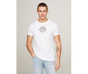 T-Shirt TOMMY HILFIGER "GLOBAL STRIPE WREATH TEE", Herren, Gr. XXL, weiß, Single Jersey, Obermaterial: 100% Baumwolle, Rundhals, Shirts T-Shirt, mit Archive-Wappen-Logo (72353163-XXL) weiß