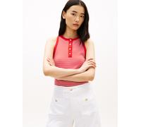T-Shirt TOMMY HILFIGER "GOLD BUTTON HENLEY TOP", Damen, Gr. M (40), small brt stp fireworks, calico, Single Jersey, Obermaterial: 100% Baumwolle, gestreift, regular fit, Rundhals, Shirts T-Shirt, mit