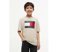 T-Shirt TOMMY HILFIGER "HERITAGE", Mädchen, Gr. 10 (140), classic beige, Single Jersey, Obermaterial: 100% Baumwolle, unifarben, regular fit normal, Rundhals, abgesteppte Kante, Shirts T-Shirt, Regula