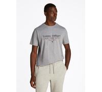 T-Shirt TOMMY HILFIGER "HILFIGER CENTER STACK TEE", Jungen, Gr. S, grau (light grau heather), Single Jersey, Obermaterial: 100% Baumwolle, Rundhals, Shirts T-Shirt, mit großem Schriftprint (60565901-S