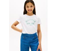 T-Shirt TOMMY HILFIGER "HILFIGER GRAPHIC T-SHIRT", Mädchen, Gr. 10 (140), weiß, Single Jersey, Obermaterial: 100% Baumwolle, unifarben, regular fit hüftbedeckend, Rundhals, Shirts T-Shirt, für Kinder