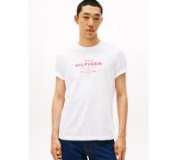 T-Shirt TOMMY HILFIGER "HILFIGER STACK GRAPHIC TEE", Herren, Gr. M, weiß, Single Jersey, Obermaterial: 100% Baumwolle, unifarben, regular fit normal, Rundhals, eingesetzt abgesteppte Kante, Shirts T-S