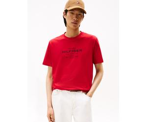 T-Shirt TOMMY HILFIGER "HILFIGER STACK GRAPHIC TEE", Herren, Gr. XXL, medium rot, Single Jersey, Obermaterial: 100% Baumwolle, unifarben, regular fit normal, Rundhals, eingesetzt abgesteppte Kante, Sh