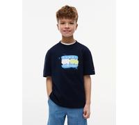 T-Shirt TOMMY HILFIGER, Jungen, Gr. 14 (164), blau (schwarz night navy), Single Jersey, Obermaterial: 100% Baumwolle, unifarben, regular fit normal, Rundhals, abgesteppte Kante, Shirts T-Shirt, für Ki