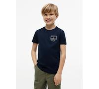 T-Shirt TOMMY HILFIGER, Jungen, Gr. 7 (122), blau (schwarz night navy), Single Jersey, Obermaterial: 100% Baumwolle, unifarben, regular fit normal, Rundhals, abgesteppte Kante, Shirts T-Shirt, Rundhal