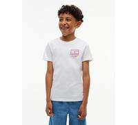 Tommy Hilfiger Boy's Outline Flag Graphic T-Shirt Ss KB0KB10590 S/S T-Shirt, Weiß (Weiß), 7 Jahre