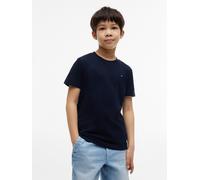 T-Shirt TOMMY HILFIGER, Jungen, Gr. 8 (128), blau (schwarz night navy), Single Jersey, Obermaterial: 100% Baumwolle, unifarben, regular fit normal, Rundhals, abgesteppte Kante, Shirts T-Shirt, Rundhal