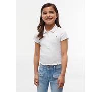 T-Shirt TOMMY HILFIGER, Mädchen, Gr. 14 (164), weiß, Single Jersey, Obermaterial: 94% Baumwolle, 6% Elasthan, unifarben, regular fit normal, Rundhals, eingesetzt gewellter Abschluss, Shirts T-Shirt, K