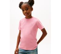 T-Shirt TOMMY HILFIGER "MINI CORP T-SHIRT", Mädchen, Gr. 14 (164), rosa (mystic pink), Single Jersey, Obermaterial: 100% Baumwolle, unifarben, regular fit normal, Rundhals, eingesetzt gerader Abschlus