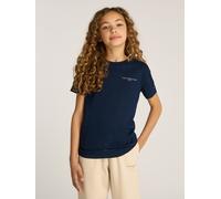 T-Shirt TOMMY HILFIGER "MINI CORP T-SHIRT", Mädchen, Gr. 3 (98), blau (schwarz night navy), Jersey, Obermaterial: 100% Baumwolle, unifarben, normal, Rundhals, abgesteppt, Shirts T-Shirt, in Unifarbe (
