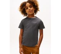 T-Shirt TOMMY HILFIGER "MINI CORP T-SHIRT", Mädchen, Gr. 4 (104), schwarz (washed schwarz), Single Jersey, Obermaterial: 100% Baumwolle, unifarben, regular fit normal, Rundhals, eingesetzt gerader Abs