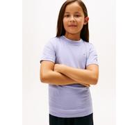 T-Shirt TOMMY HILFIGER "MINI CORP T-SHIRT", Mädchen, Gr. 86, periwinkle dusk, Single Jersey, Obermaterial: 100% Baumwolle, unifarben, regular fit normal, Rundhals, eingesetzt gerader Abschluss, Shirts