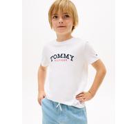 T-Shirt TOMMY HILFIGER "MONOGRAM GRAPHIC T-SHIRT", Mädchen, Gr. 3 (98), weiß, Single Jersey, Obermaterial: 100% Baumwolle, unifarben, regular fit normal, Rundhals, eingesetzt abgesteppte Kante, Shirts