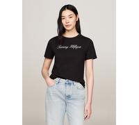 Tommy Hilfiger Damen T-Shirt Kurzarm Script Regular Rundhalsausschnitt, Schwarz (Nos Black), S
