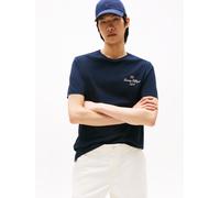 T-Shirt TOMMY HILFIGER "OUTLINE FLAG SCRIPT TEE", Herren, Gr. XXL, blau (desert sky), Single Jersey, Obermaterial: 100% Baumwolle, regular fit, Rundhals, Shirts T-Shirt (68271828-XXL) desert sky