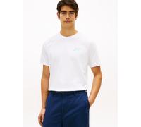 T-Shirt TOMMY HILFIGER "PALM PHOTO PRINT", Jungen, Gr. S, weiß, Single Jersey, Obermaterial: 100% Baumwolle, regular fit, Rundhals, Shirts T-Shirt, mit Fotoprint hinten (16832341-S) weiß
