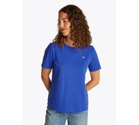 T-Shirt TOMMY HILFIGER "REG CONTRAST FLAG SS TEE", Damen, Gr. L (40), blau (noble blau), Single Jersey, Obermaterial: 100% Baumwolle, unifarben, regular fit hüftlang, Rundhals, abgesteppt, Shirts T-Sh