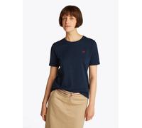 T-Shirt TOMMY HILFIGER "REG CONTRAST FLAG SS TEE", Damen, Gr. M (38), blau (schwarz night navy), Single Jersey, Obermaterial: 100% Baumwolle, unifarben, regular fit hüftlang, Rundhals, abgesteppt, Shi