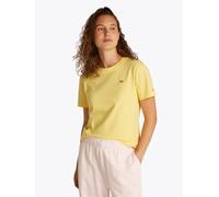 T-Shirt TOMMY HILFIGER "REG CONTRAST FLAG SS TEE", Damen, Gr. S (36), citronella, Single Jersey, Obermaterial: 100% Baumwolle, unifarben, regular fit hüftlang, Rundhals, abgesteppt, Shirts T-Shirt, mi