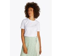 T-Shirt TOMMY HILFIGER "REG CONTRAST FLAG SS TEE", Damen, Gr. XS (34), weiß (optic weiß), Single Jersey, Obermaterial: 100% Baumwolle, unifarben, regular fit hüftlang, Rundhals, abgesteppt, Shirts T-S