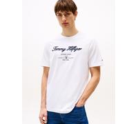 T-Shirt TOMMY HILFIGER "SCRIPT LOGO TEE", Herren, Gr. L, weiß, Single Jersey, Obermaterial: 100% Baumwolle, regular fit hüftlang, Rundhals, abgesteppt, Shirts T-Shirt, mit aufgesticktem Logo (91601137