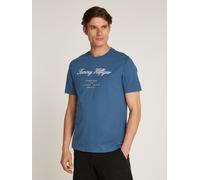 T-Shirt TOMMY HILFIGER "SCRIPT LOGO TEE", Herren, Gr. M, blau (aegean sea), Single Jersey, Obermaterial: 100% Baumwolle, bestickt, regular fit hüftlang, Rundhals, abgesteppt, Shirts T-Shirt, mit aufge