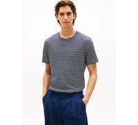 T-Shirt TOMMY HILFIGER "SEASONAL STRIPE", Herren, Gr. L, desert sky, ecru stripe, Single Jersey, Obermaterial: 100% Baumwolle, regular fit, Rundhals, Shirts T-Shirt, Regular fit, gestreift, Rundhals (