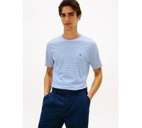 T-Shirt TOMMY HILFIGER "SEASONAL STRIPE", Herren, Gr. M, weiß, regal blau stripe, Single Jersey, Obermaterial: 100% Baumwolle, gestreift, regular fit, Rundhals, Shirts T-Shirt, Regular fit, gestreift,