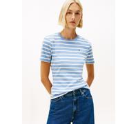 Tommy Hilfiger Damen Slim Cody C-NK SS WW0WW40587 S/S T-Shirt, Blau (Clear Water/Ecru STP), S, Blau (Clear Water/Ecru STP), S