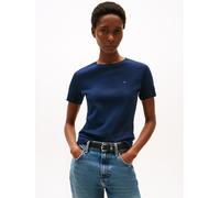 T-Shirt TOMMY HILFIGER "SLIM CODY C-NK SS", Damen, Gr. XS (34), blau (schwarz night navy), Jersey, Obermaterial: 100% Baumwolle, unifarben, casual, slim fit hüftlang, Rundhals, Kurzarm abgesteppt, Shi