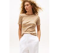 T-Shirt TOMMY HILFIGER "SLIM CODY C-NK SS", Damen, Gr. XXXL(46), beige (hickory, ecru stp), Jersey, Obermaterial: 100% Baumwolle, gestreift, slim fit hüftlang, Rundhals, abgesteppt, Shirts T-Shirt, Ba