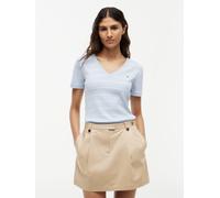 T-Shirt TOMMY HILFIGER "SLIM CODY V-NECK SHORT SLEEVE", Damen, Gr. M (40), fine stp breezy blau, ecru, Jersey, Obermaterial: 100% Baumwolle, gestreift, schmal normal, tiefer V-Ausschnitt, abgesteppte