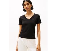 Tommy Hilfiger Damen T-Shirt Kurzarm New Slim Cody V-Ausschnitt, Schwarz (Black), L