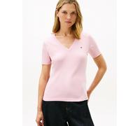 T-Shirt TOMMY HILFIGER "SLIM CODY V-NK SHORT SLEEVE", Damen, Gr. S (36), pink, Jersey, Obermaterial: 100% Baumwolle, unifarben, slim fit hüftlang, tiefer V-Ausschnitt, abgesteppt, Shirts T-Shirt, Baum