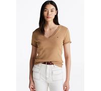 Tommy Hilfiger Damen T-Shirt Kurzarm New Slim Cody V-Ausschnitt, Beige (Safari Canvas), S