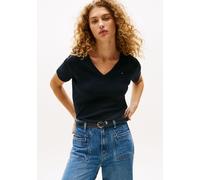 Tommy Hilfiger Damen T-Shirt Kurzarm New Slim Cody mit V-Ausschnitt, Blau (Nos Desert Sky), XS