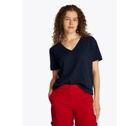 T-Shirt TOMMY HILFIGER "SLUB CROP V-NK SS", Damen, Gr. S (36), blau (schwarz night navy), Jersey, Obermaterial: 100% Baumwolle, unifarben, casual, relaxed fit hüftlang, V-Ausschnitt, Kurzarm abgestepp