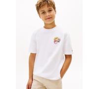 T-Shirt TOMMY HILFIGER "STICKER PRINT GRAPHIC T-SHIRT", Mädchen, Gr. 14 (164), weiß, Single Jersey, Obermaterial: 100% Baumwolle, unifarben, normal, Rundhals, abgesteppte Kante, Shirts T-Shirt, Kinder