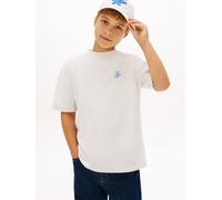 T-Shirt TOMMY HILFIGER "TH SCRIPT JERSEY TWILL T-SHIRT", Mädchen, Gr. 7 (122), ecru, Twill, Obermaterial: 100% Baumwolle, unifarben, hüftbedeckend, Rundhals, abgesteppte Kante, Shirts T-Shirt, Kinder