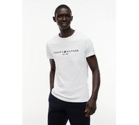T-Shirt TOMMY HILFIGER "TOMMY FLAG HILFIGER TEE", Herren, Gr. XXL (56), weiß (snow weiß), Single Jersey, Obermaterial: 100% Baumwolle, bestickt, unifarben, normal hüftbedeckend, Rundhals, abgesteppte 