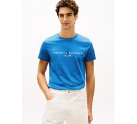 T-Shirt TOMMY HILFIGER "TOMMY LOGO", Herren, Gr. L, blau orbit, Jersey, Obermaterial: 100% Baumwolle, schmal hüftbedeckend, Rundhals, eingesetzt abgesteppt, Shirts T-Shirt, aus reiner Baumwolle (46915