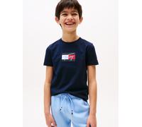 T-Shirt TOMMY HILFIGER "TOMMY SCRIPT FLAG PRINT TEE SS", Jungen, Gr. 80, blau (schwarz night navy), Single Jersey, Obermaterial: 100% Baumwolle, unifarben, regular fit hüftlang, Rundhals, Shirts T-Shi