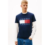 T-Shirt TOMMY JEANS, Herren, Gr. XL, schwarz night navy, Single Jersey, Obermaterial: 100% Baumwolle, bedruckt, unifarben, regular fit normal, Rundhals, abgesteppte Kante, Shirts T-Shirt, Rundhalsauss