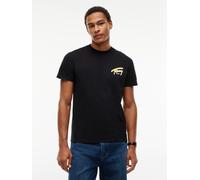 T-Shirt TOMMY JEANS "REGULAR SIGN BACKPRINT TEE", Herren, Gr. M, schwarz, Single Jersey, Obermaterial: 100% Baumwolle, unifarben, regular fit normal, Rundhals, eingesetzt abgesteppte Kante, Shirts T-S