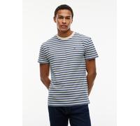 T-Shirt TOMMY JEANS "REGULAR STRIPE TEE", Herren, Gr. M, blau (cream stripe), Single Jersey, Obermaterial: 100% Baumwolle, gestreift, regular fit normal, Rundhals, eingesetzt abgesteppte Kante, Shirts