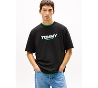 T-Shirt TOMMY JEANS "TJM 90S BLOCK", Jungen, Gr. S, schwarz, Single Jersey, Obermaterial: 100% Baumwolle, unifarben, relaxed fit normal, Rundhals, eingesetzt abgesteppte Kante, Shirts T-Shirt, Relaxed