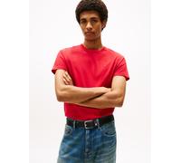 T-Shirt TOMMY JEANS "TJM ESSENTIAL SOLID TEE", Herren, Gr. XXL, rot (sapphire rot), Jersey, Obermaterial: 100% Baumwolle, unifarben, Basic, slim fit normal, Rundhals, eingesetzt abgesteppte Kante, Shi